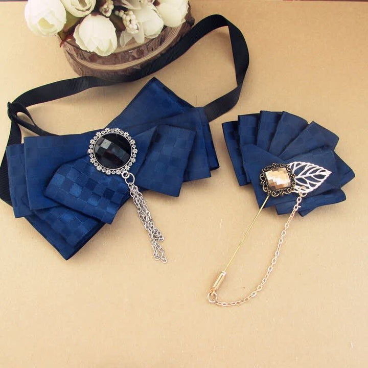 Ensemble de 2 nœuds papillon à carreaux et ruban - Marine - image 5