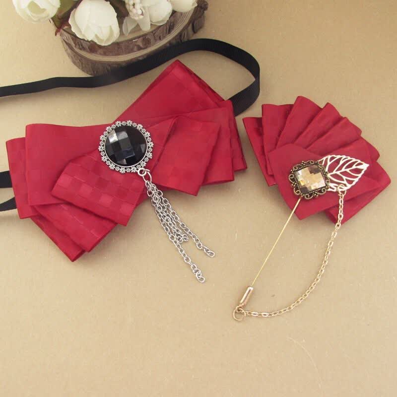 Ensemble de 2 nœuds papillon à carreaux et ruban - Rouge - image 3