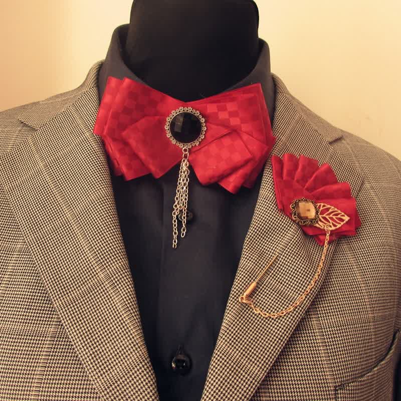 Ensemble de 2 nœuds papillon à carreaux et ruban - Rouge - image 2
