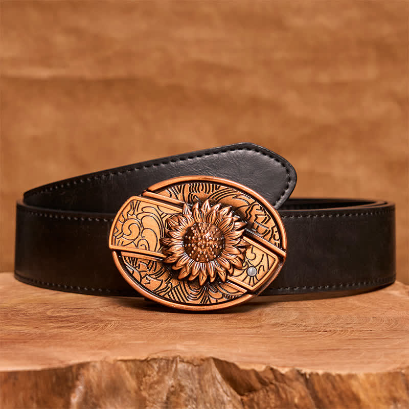 Ceinture en cuir pour homme avec couteau pliant caché en bronze rouge tournesol - Tournesol - Ceinture en PU noir - 42 - image 5