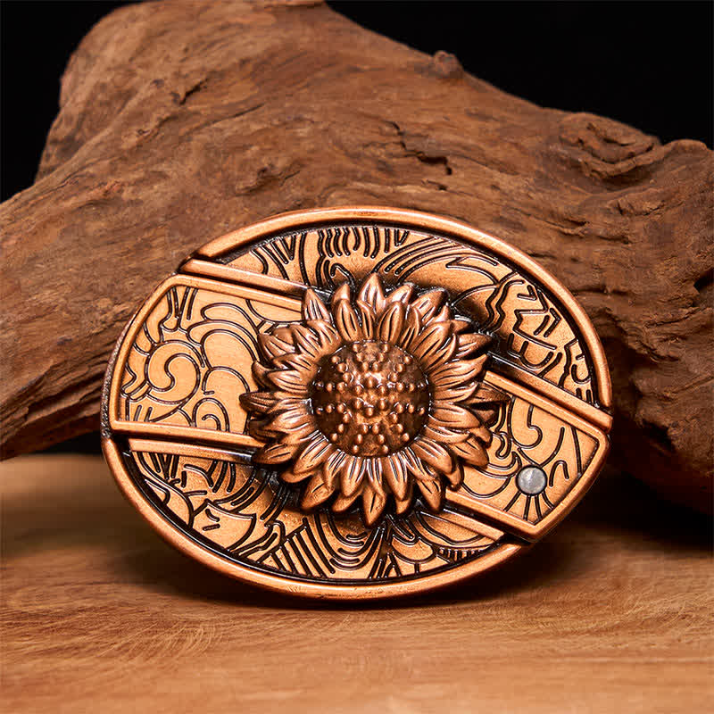 Ceinture en cuir pour homme avec couteau pliant caché en bronze rouge tournesol - Tournesol - Sans ceinture - Ceinture non incluse - image 1