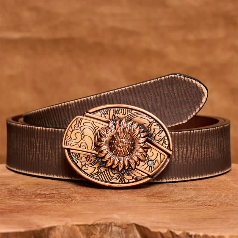 Ceinture en cuir pour homme avec couteau pliant caché en bronze rouge tournesol - Tournesol - Ceinture marron vieillie - 42 - image 9