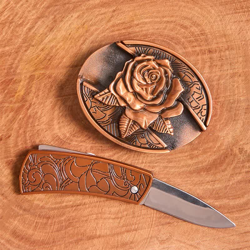 Ceinture en cuir pour homme avec couteau pliant caché en bronze rouge et rose - image 2