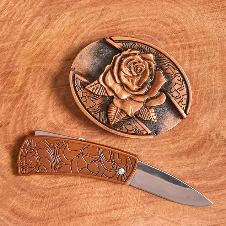 Ceinture en cuir pour homme avec couteau pliant caché en bronze rouge et rose - image 2