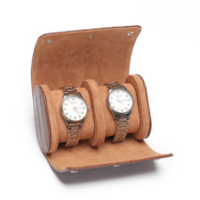 Étui de voyage en cuir pour montre avec initiales personnalisées - 2 positions - Imprimé alligator marron - image 22