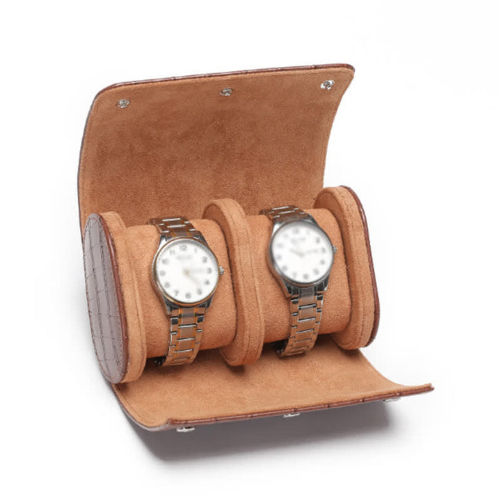 Étui de voyage en cuir pour montre avec initiales personnalisées - 2 positions - Imprimé alligator marron - image 22
