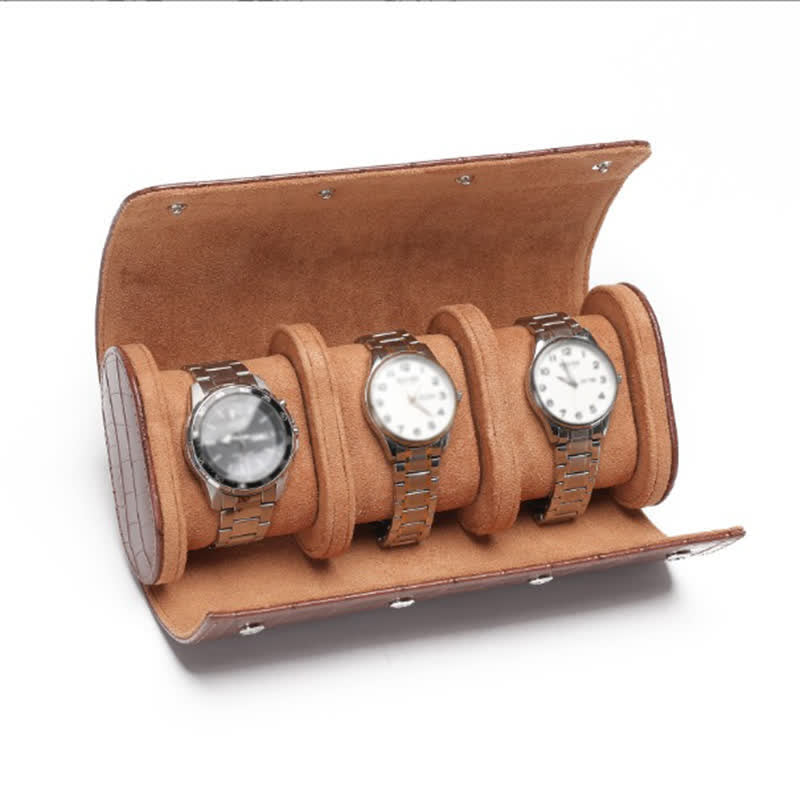 Étui de voyage en cuir pour montre avec initiales personnalisées - 3 positions - Imprimé alligator marron - image 23