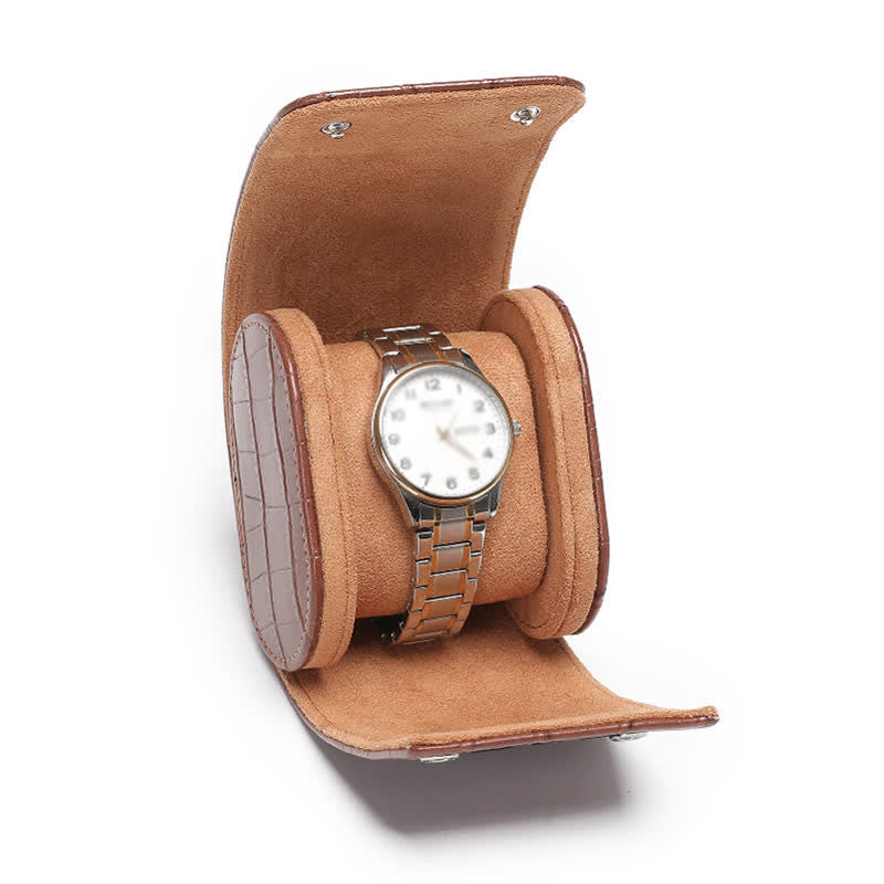 Étui de voyage en cuir pour montre avec initiales personnalisées - 1-Position - Imprimé alligator marron - image 21