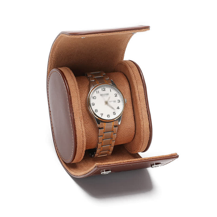 Étui de voyage en cuir pour montre avec initiales personnalisées - 1-Position - Brun - image 3