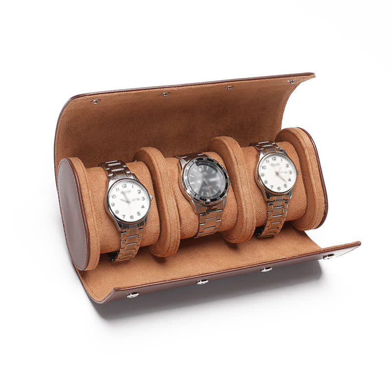 Étui de voyage en cuir pour montre avec initiales personnalisées - 3 positions - Brun - image 8