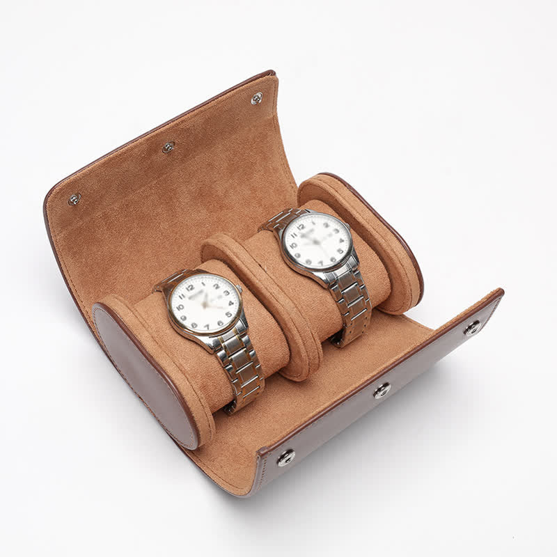 Étui de voyage en cuir pour montre avec initiales personnalisées - 2 positions - Brun - image 7
