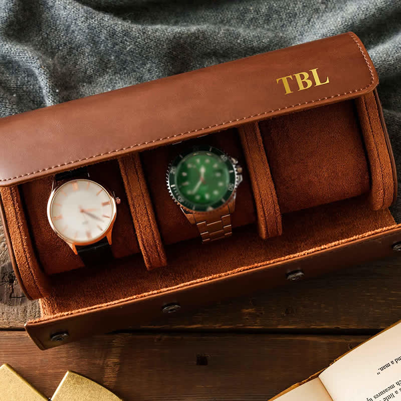 Étui de voyage en cuir pour montre avec initiales personnalisées - image 1