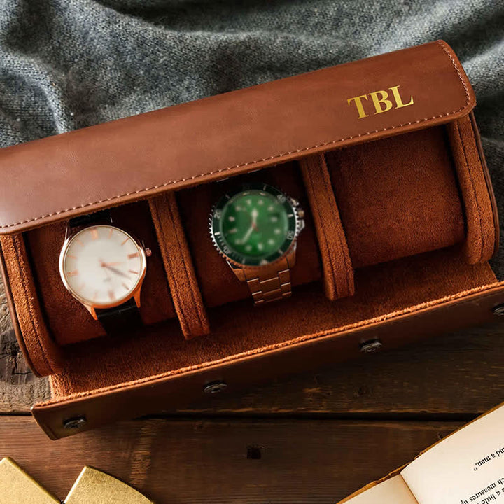 Étui de voyage en cuir pour montre avec initiales personnalisées - image 1