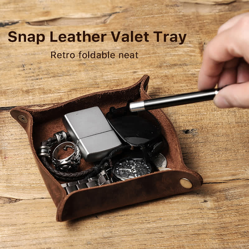 Plateau de valet pliable en cuir véritable rustique avec nom personnalisé - image 3