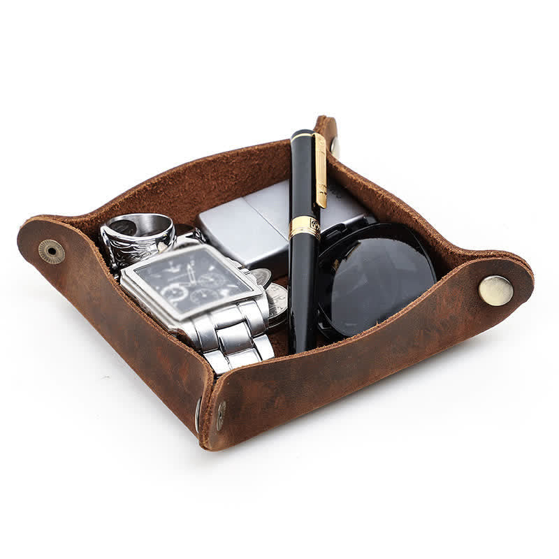 Plateau de valet pliable en cuir véritable rustique avec nom personnalisé - image 12