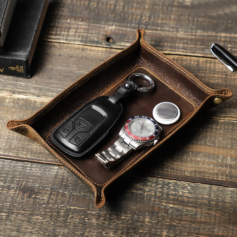Petit plateau rectangulaire pliable en cuir avec nom personnalisé - Café - image 1