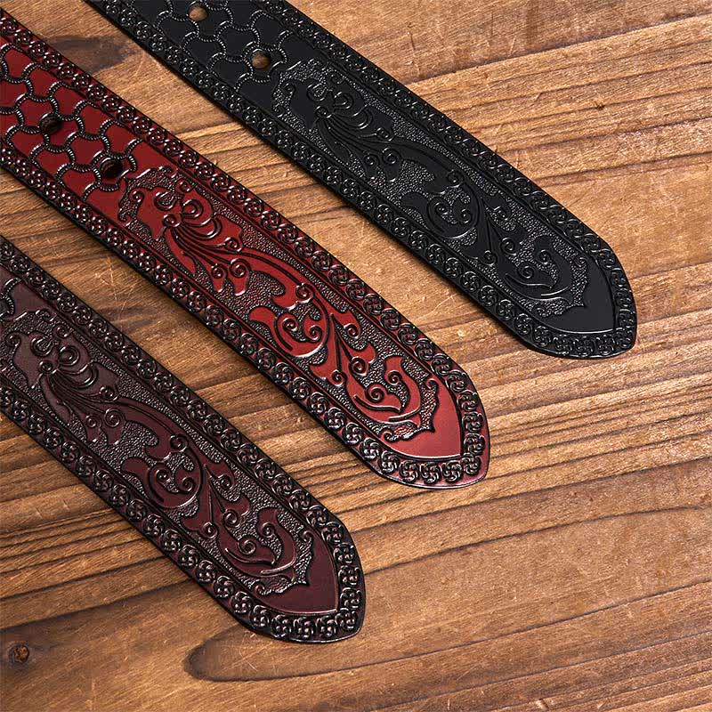 Ceinture en cuir de luxe à motif floral en relief pour homme - image 3