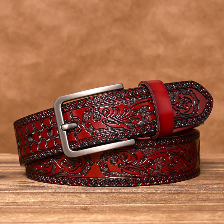 Ceinture en cuir de luxe à motif floral en relief pour homme - Brun - 44 - image 9