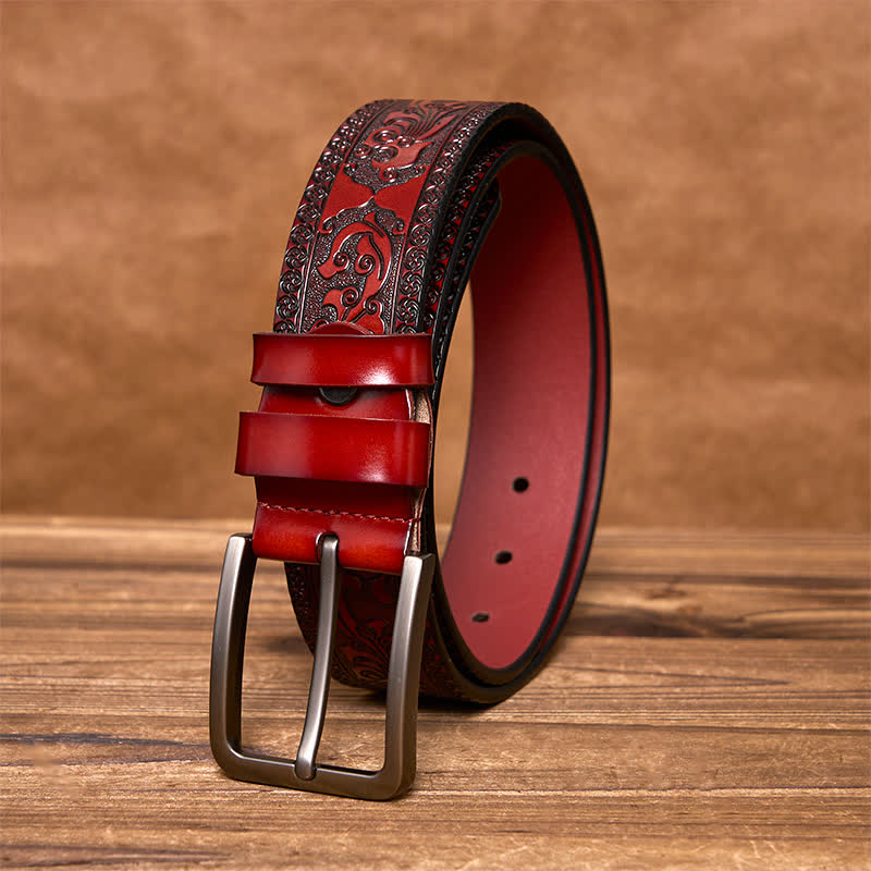 Ceinture en cuir de luxe à motif floral en relief pour homme - image 10