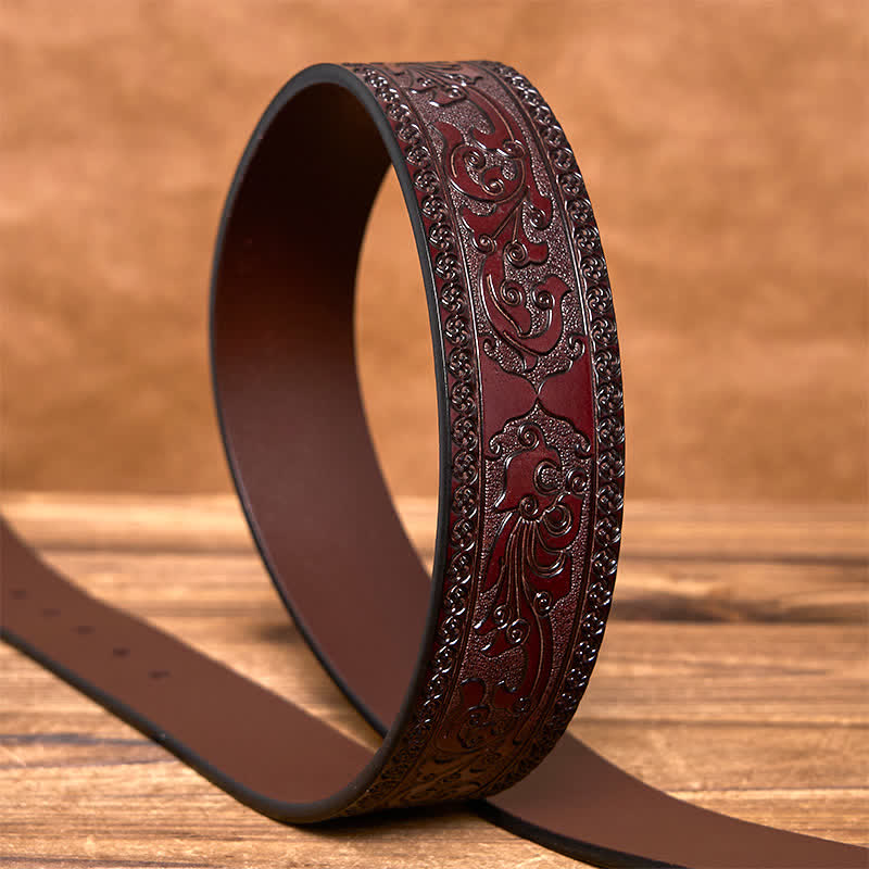 Ceinture en cuir de luxe à motif floral en relief pour homme - image 5