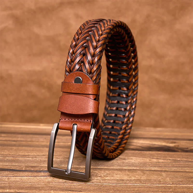 Ceinture en cuir tressée décontractée pour homme - Brun - 44 - image 1