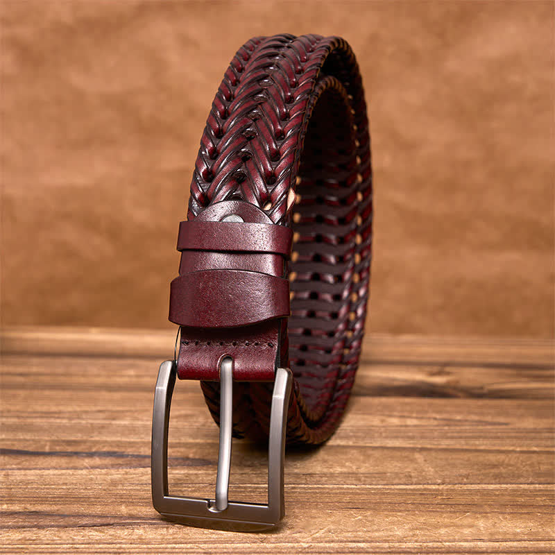 Ceinture en cuir tressée décontractée pour homme - Bourgogne - 44 - image 16