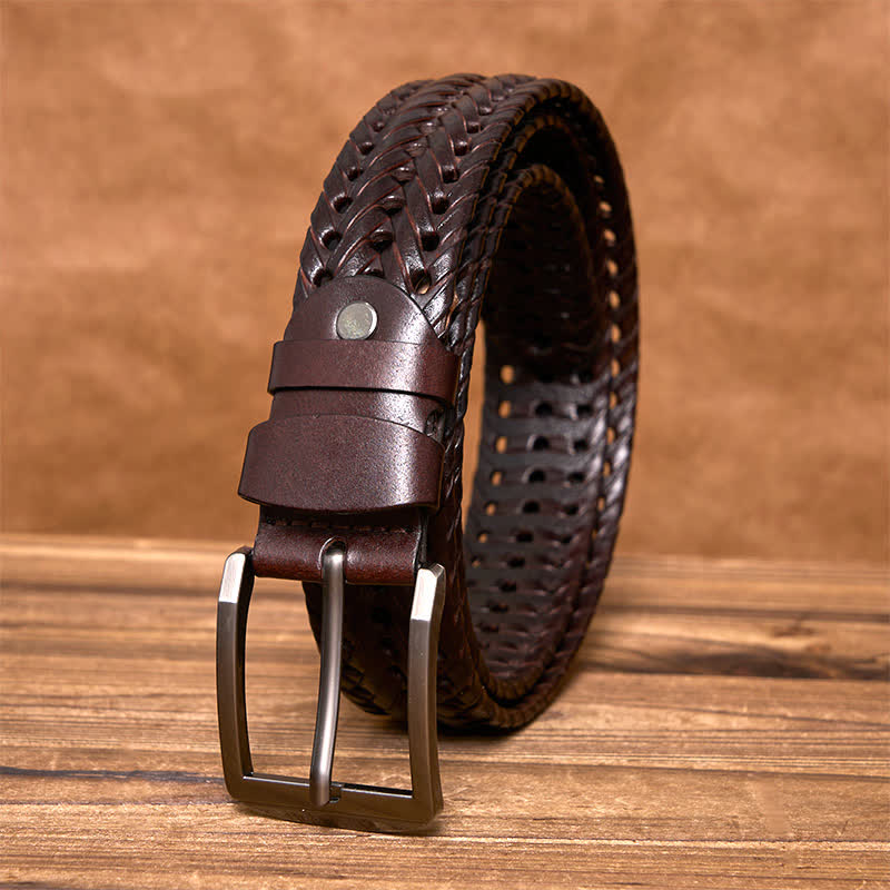 Ceinture en cuir tressée décontractée pour homme - Café noir - 44 - image 11