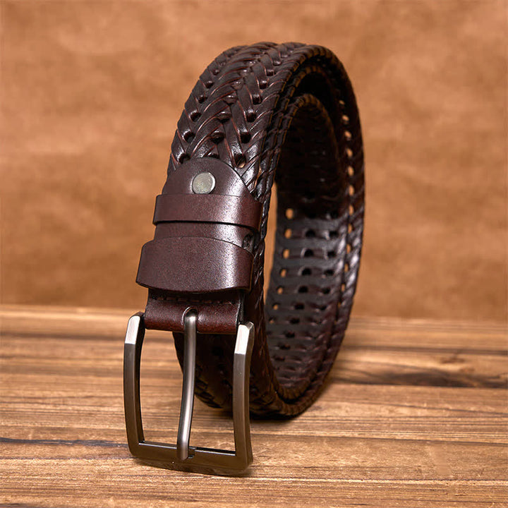Ceinture en cuir tressée décontractée pour homme - Café noir - 44 - image 11