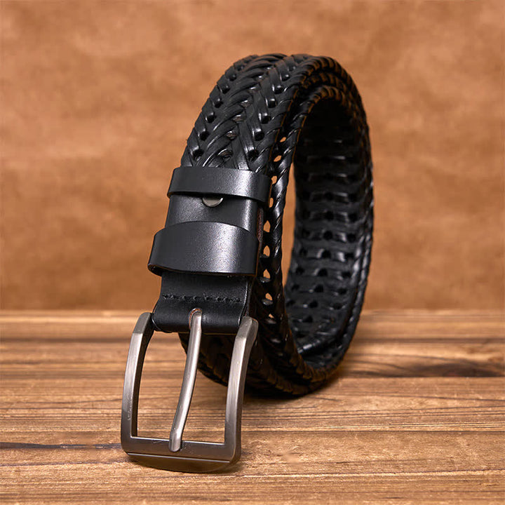 Ceinture en cuir tressée décontractée pour homme - Noir - 44 - image 6