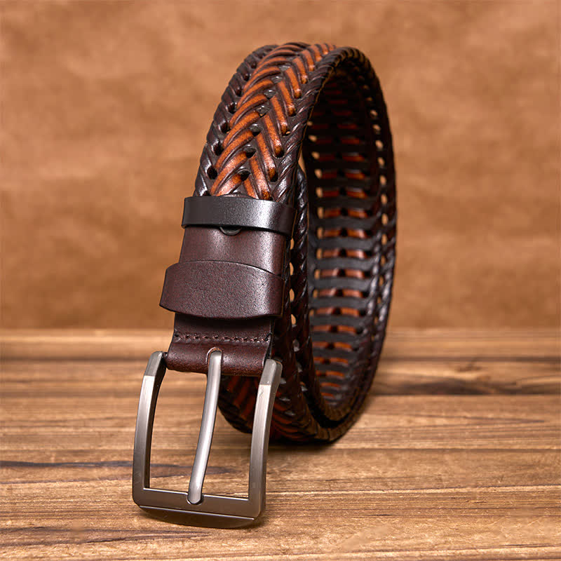 Ceinture en cuir tressée décontractée pour homme - Marron et café - 44 - image 21