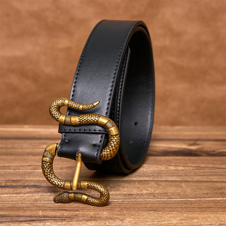 Ceinture en cuir style streetwear avec boucle serpent en bronze punk pour homme - Noir - 44 - image 1