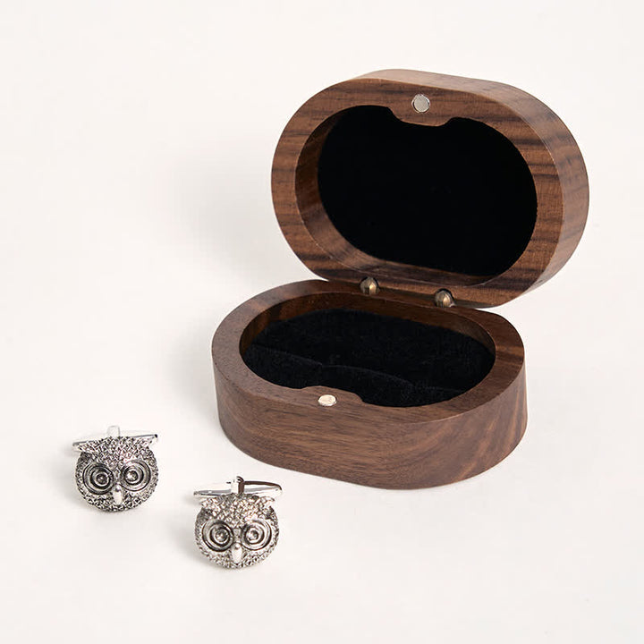 Paire de boutons de manchette argentés en forme de tête de hibou pour homme - image 7