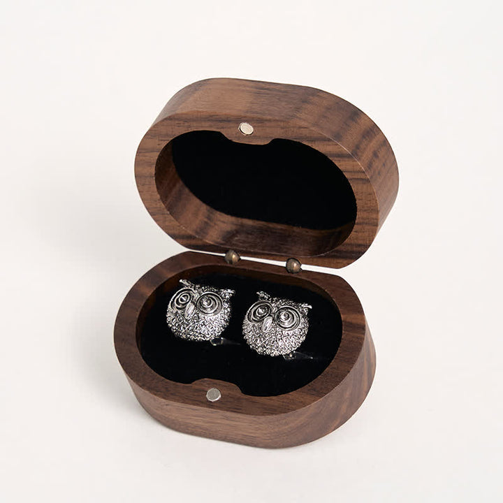 Paire de boutons de manchette argentés en forme de tête de hibou pour homme - image 7