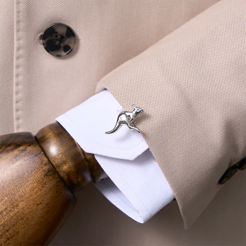 Paire de boutons de manchette argentés pour homme, motif kangourou mignon - image 1