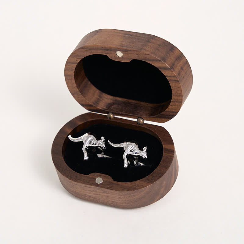 Paire de boutons de manchette argentés pour homme, motif kangourou mignon - image 3