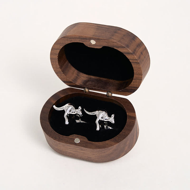 Paire de boutons de manchette argentés pour homme, motif kangourou mignon - image 3