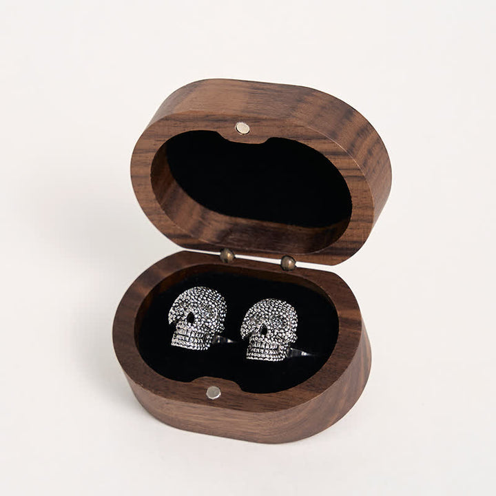 Paire de boutons de manchette tête de mort punk argentés pour homme - image 3