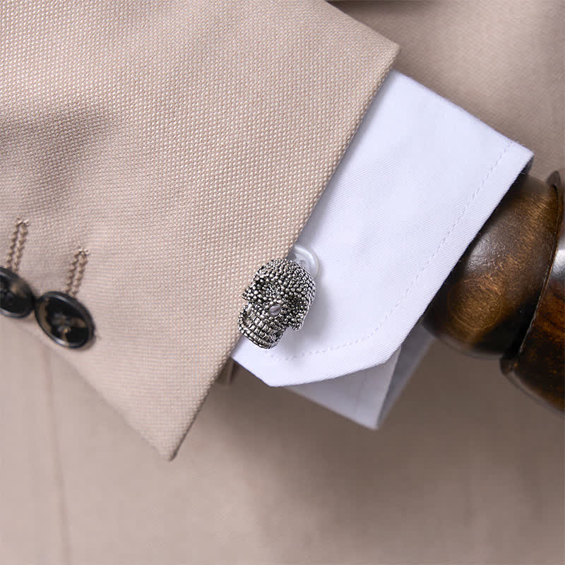 Paire de boutons de manchette tête de mort punk argentés pour homme - image 2
