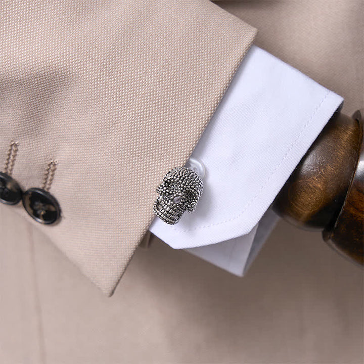 Paire de boutons de manchette tête de mort punk argentés pour homme - image 1