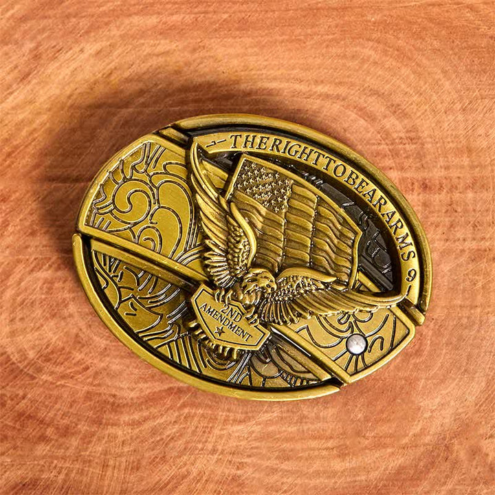 Ceinture en cuir pour homme avec couteau pliant caché et drapeau américain en bronze - image 3