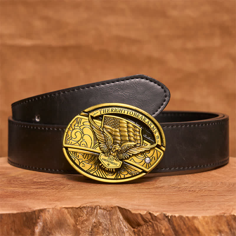 Ceinture en cuir pour homme avec couteau pliant caché et drapeau américain en bronze - Aigle - Ceinture en PU noir - 42 - image 5
