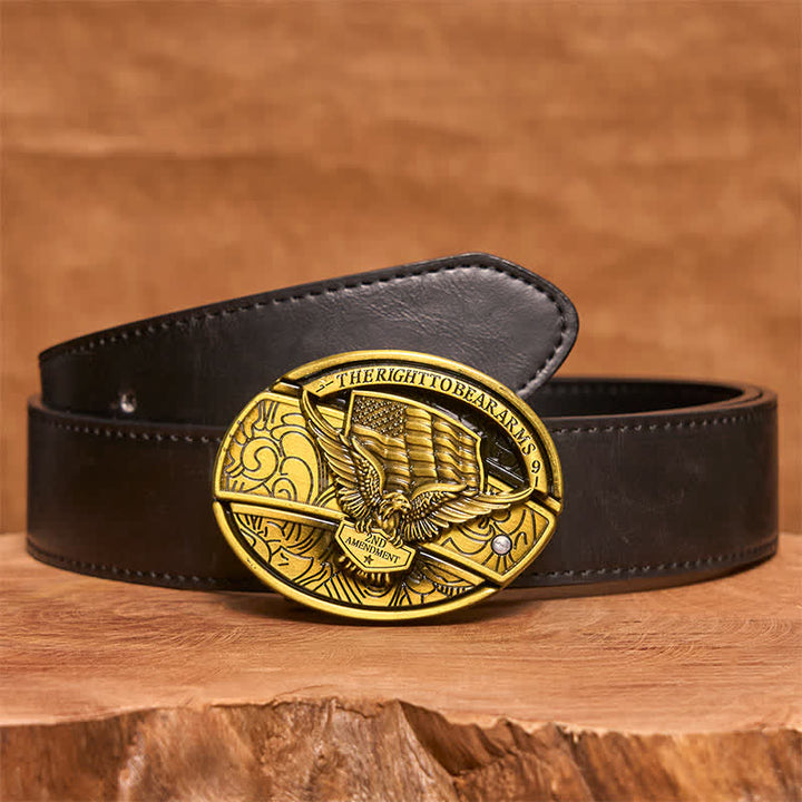 Ceinture en cuir pour homme avec couteau pliant caché et drapeau américain en bronze - Aigle - Ceinture en PU noir - 42 - image 5