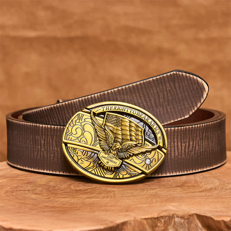 Ceinture en cuir pour homme avec couteau pliant caché et drapeau américain en bronze - Aigle - Ceinture marron vieillie - 42 - image 9