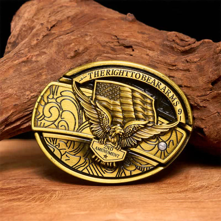 Ceinture en cuir pour homme avec couteau pliant caché et drapeau américain en bronze - Aigle - Sans ceinture - Ceinture non incluse - image 1