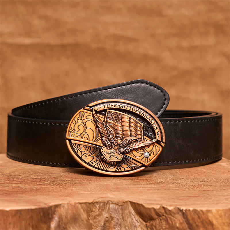 Ceinture en cuir pour homme avec couteau pliant caché, motif aigle en bronze rouge, drapeau américain - Aigle - Ceinture en PU noir - 42 - image 5