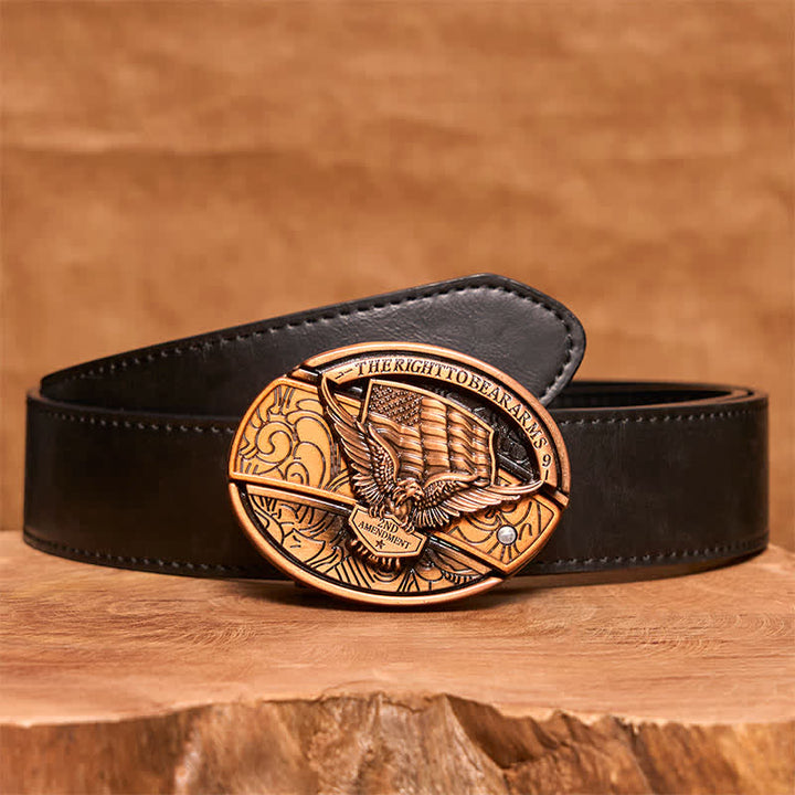Ceinture en cuir pour homme avec couteau pliant caché, motif aigle en bronze rouge, drapeau américain - Aigle - Ceinture en PU noir - 42 - image 5