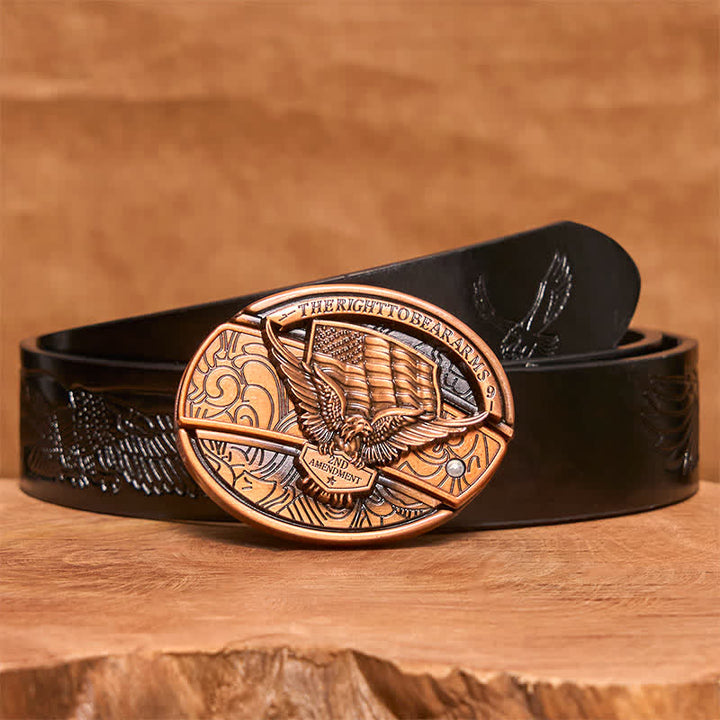 Ceinture en cuir pour homme avec couteau pliant caché, motif aigle en bronze rouge, drapeau américain - Aigle - Ceinture noire avec aigle en relief - 42 - image 7