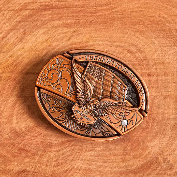 Ceinture en cuir pour homme avec couteau pliant caché, motif aigle en bronze rouge, drapeau américain - image 3