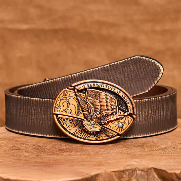 Ceinture en cuir pour homme avec couteau pliant caché, motif aigle en bronze rouge, drapeau américain - Aigle - Ceinture marron vieillie - 42 - image 9