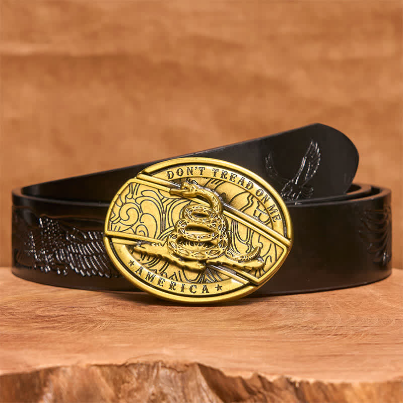Ceinture en cuir pour homme avec couteau pliant caché en forme de serpent en bronze - Serpent - Ceinture noire avec aigle en relief - 42 - image 7